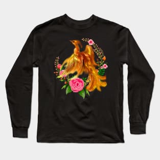 Floral Phoenix Rises From The Fiery Ashes Fantasy Long Sleeve T-Shirt